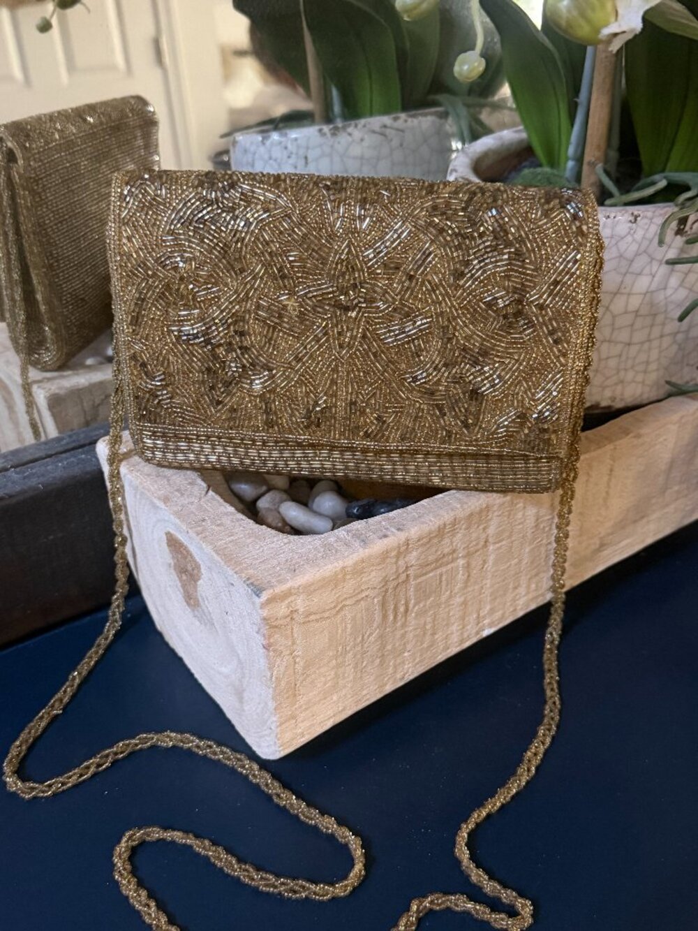 Vintage Gold Beaded Clutch